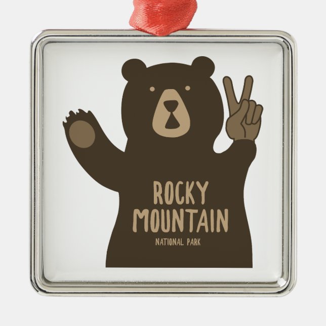Rocky Mountain National Park Peace Bear Metal Tree Decoration (Front)