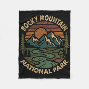 Rocky Mountain National Park Retro Sunset Mountain Fleece Blanket