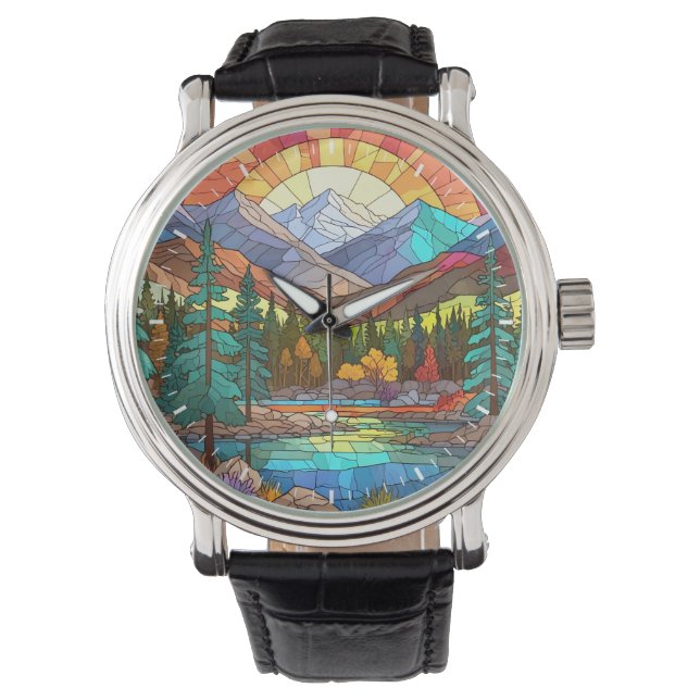 Rocky Mountain National Park Stained Glass Rockies Watch (Front)
