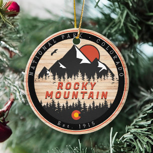 Rocky Mountain National Park Wood Vintage Sunset Ceramic Tree Decoration