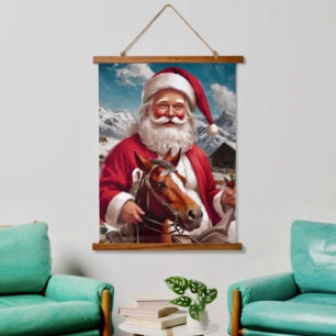 Rocky Mountain Santa and His Horse Hanging Tapestry