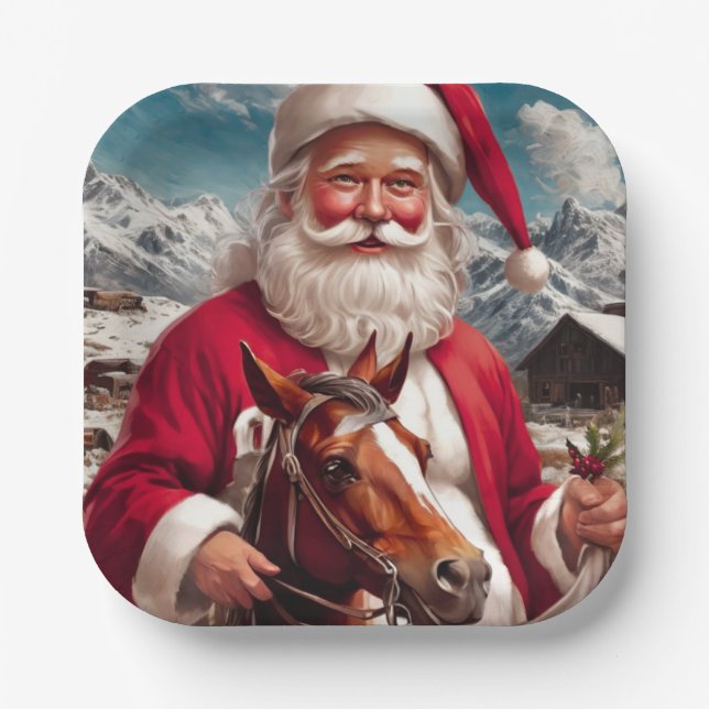 Rocky Mountain Santa and His Horse Paper Plate (Front)