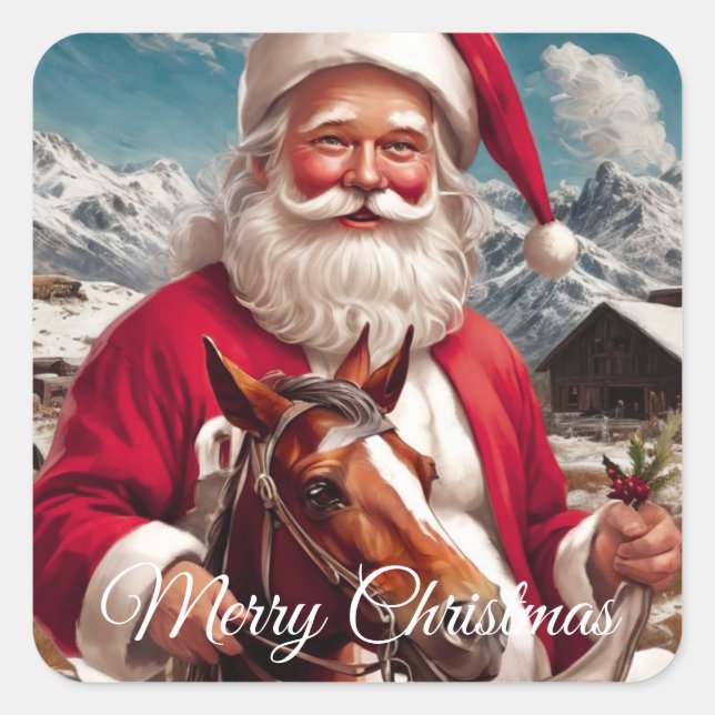 Rocky Mountain Santa and His Horse Square Sticker (Front)