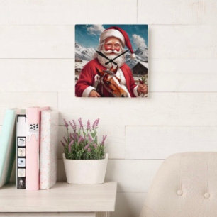 Rocky Mountain Santa and His Horse Square Wall Clock