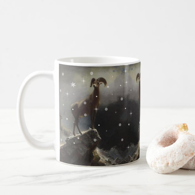 Rocky Mountain Sheep by Albert Bierstadt Coffee Mug (With Donut)
