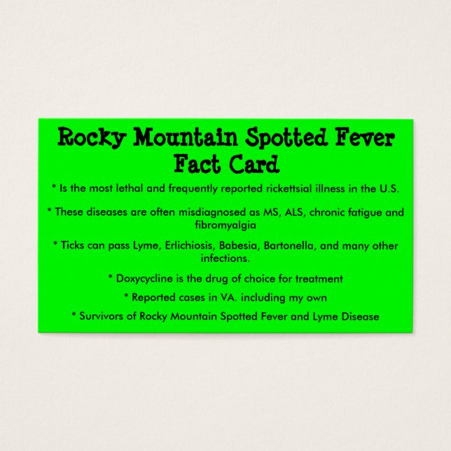 Rocky Mountain Spotted Fever Fact Card (Front)