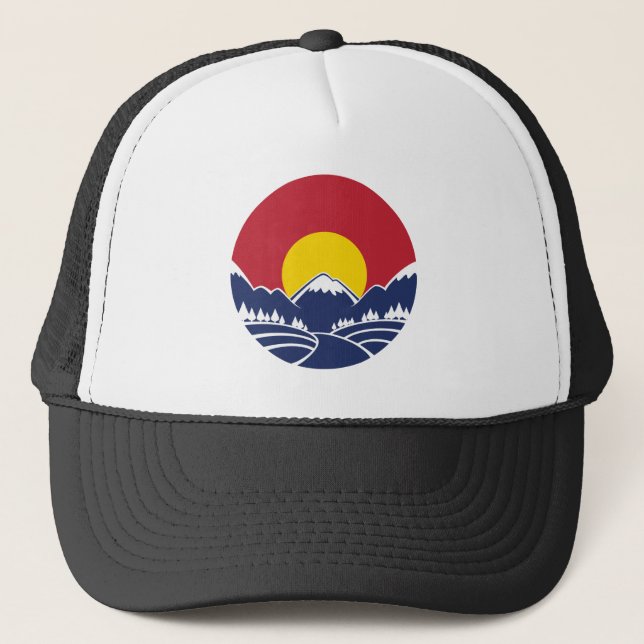 Rocky Mountain Sunset Logo Trucker Hat (Front)