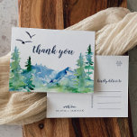Rocky Mountain Thank You Postcard<br><div class="desc">This Rocky Mountain thank you postcard is perfect for an outdoor wedding. The design features a blue and green painted wilderness landscape with watercolor pine trees, birds and mountains. Personalise the back of the postcard with your names, your return address, and a thank you message. Alternatively, leave the thank you...</div>