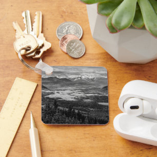 Rocky Mountain Valley, Monochrome Landscape Key Ring