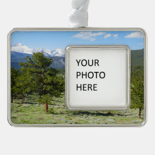 Rocky Mountain View Scenic Landscape Silver Plated Framed Ornament