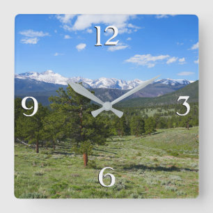 Rocky Mountain View Scenic Landscape Square Wall Clock