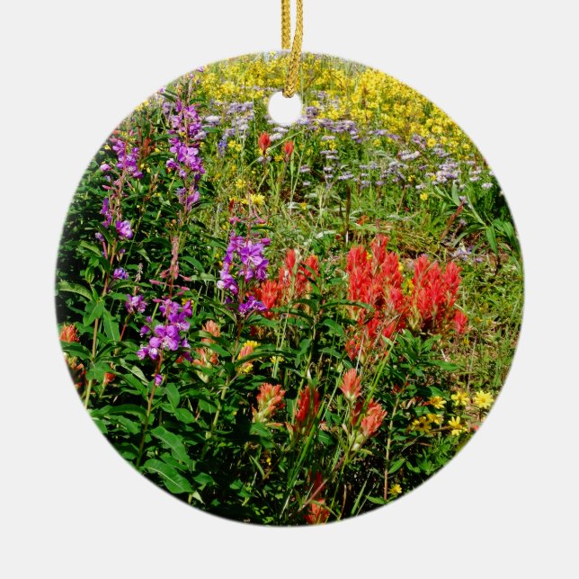 Rocky Mountain Wildflowers Ceramic Tree Decoration (Front)