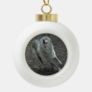 Rocky Mountain Wolf Ceramic Ball Christmas Ornament