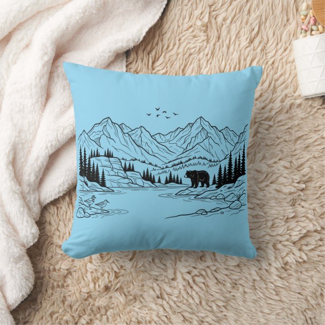 Rocky Mountains and Black Bear Cushion (Blanket)