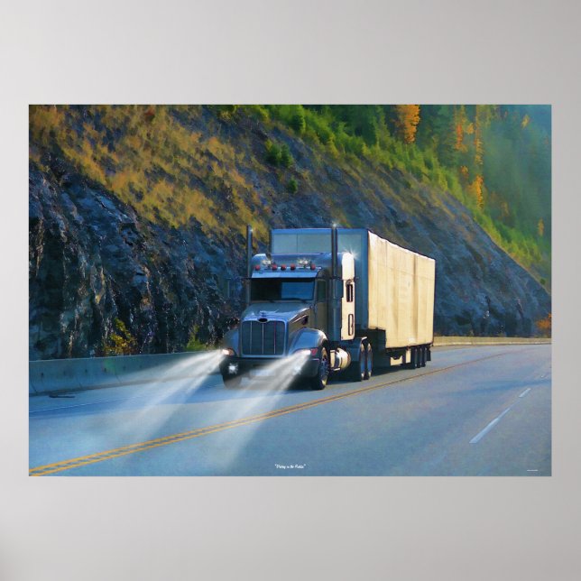 Rocky Mountains Cargo Truck Highway Driving Art Poster (Front)