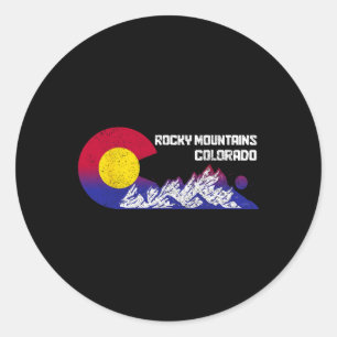 Rocky Mountains Colorado Flag Ski Winter Sport Vin Classic Round Sticker