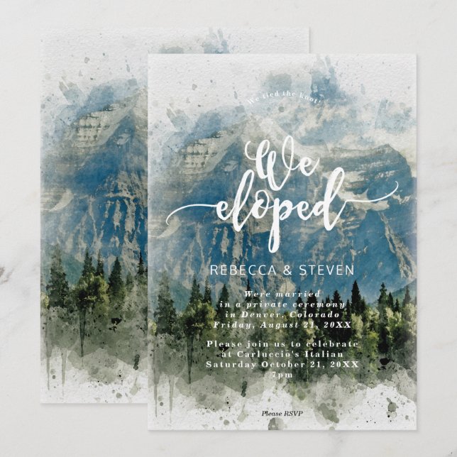 rocky mountains fir trees we eloped invitation (Front/Back)