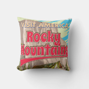 Rocky Mountains Fishing vacation travel poster. Cushion