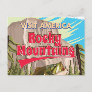 Rocky Mountains Fishing vacation travel poster. Postcard