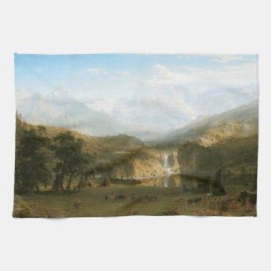 Rocky Mountains, Lander's Peak by Albert Bierstadt Tea Towel