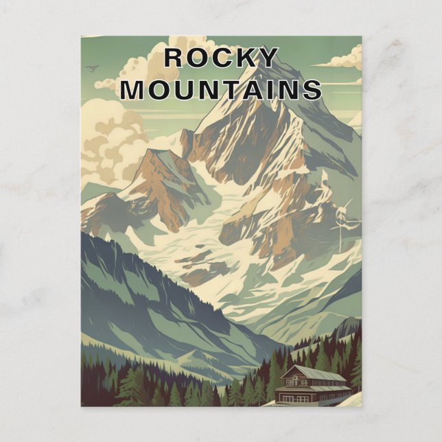 Rocky Mountains Retro Travel Mountain Lodge Postcard (Front)