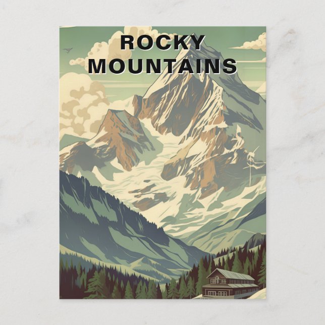 Rocky Mountains Vintage Travel Mountain Lodge Postcard (Front)