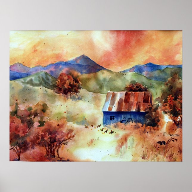 Rocky Mountains Watercolor Farm Poster (Front)