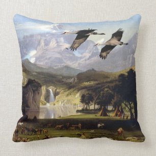 Rocky Mtns Deer Lake Waterfall Crane Birds Pillow