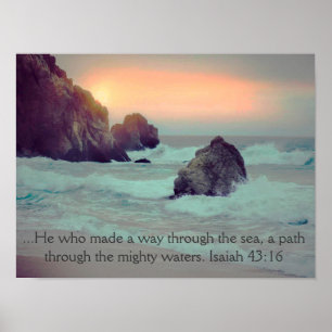 Rocky Ocean Sea Shore w/ Bible Verse Poster