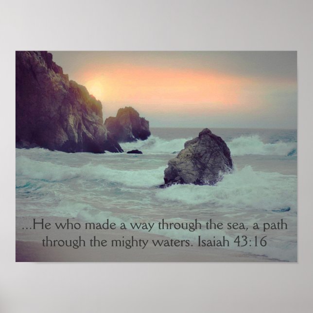 Rocky Ocean Sea Shore  w/ Bible Verse Poster (Front)