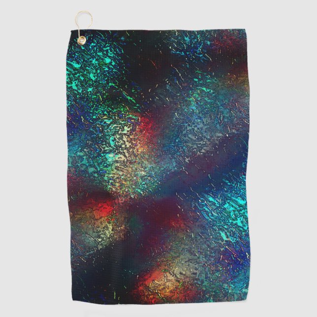 Rocky or aluminium foil under blue and red plastic golf towel (Front)