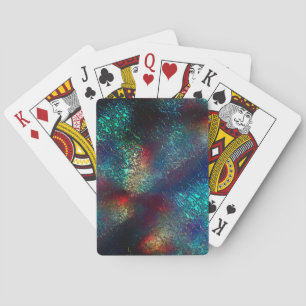 Rocky or aluminium foil under blue and red plastic playing cards