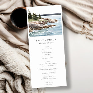 Rocky Pine Mountain Seascape Wedding Program Invitation