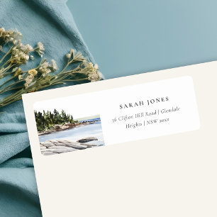Rocky Pine Mountain Watercolor Seascape Address
