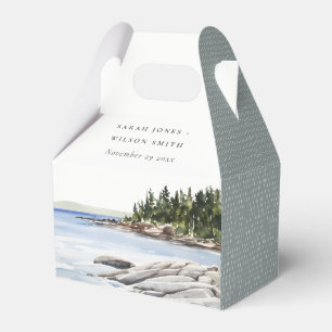 Rocky Pine Mountain Watercolor Seascape Wedding Favour Box