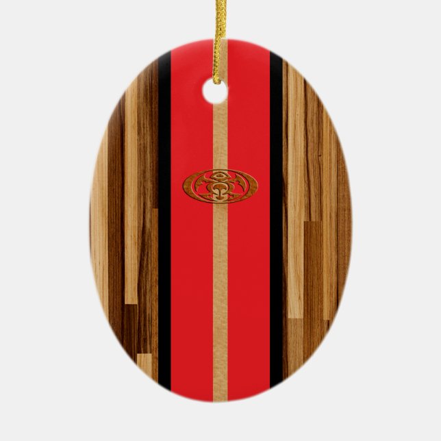 Rocky Point Hawaiian Engineered FauxWood Surfboard Ceramic Tree Decoration (Front)