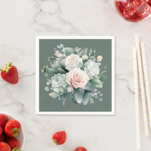 Rocky River Deep Green Blush Pink Roses Shower Napkin