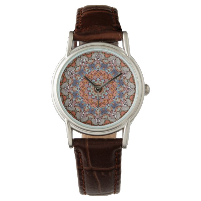 Rocky Roads Rustic Orange Vintage Kaleidoscope Watch (Front)