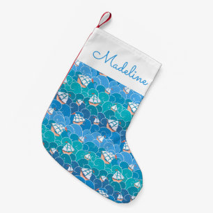 Rocky Sea Pattern   Add Your Name Small Christmas Stocking