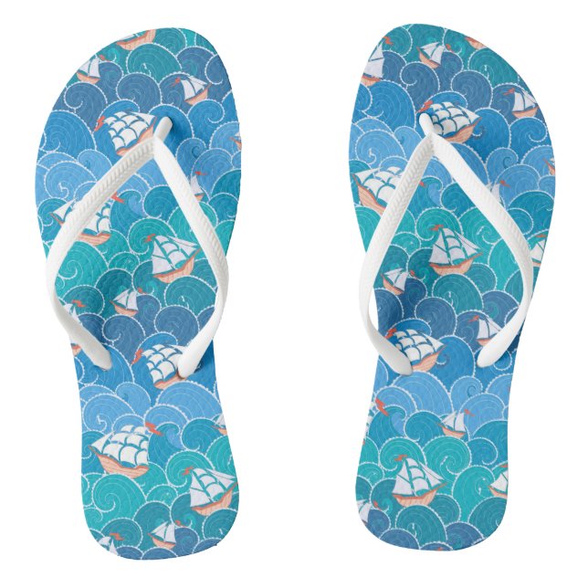 Rocky Sea Pattern Flip Flops (Footbed)