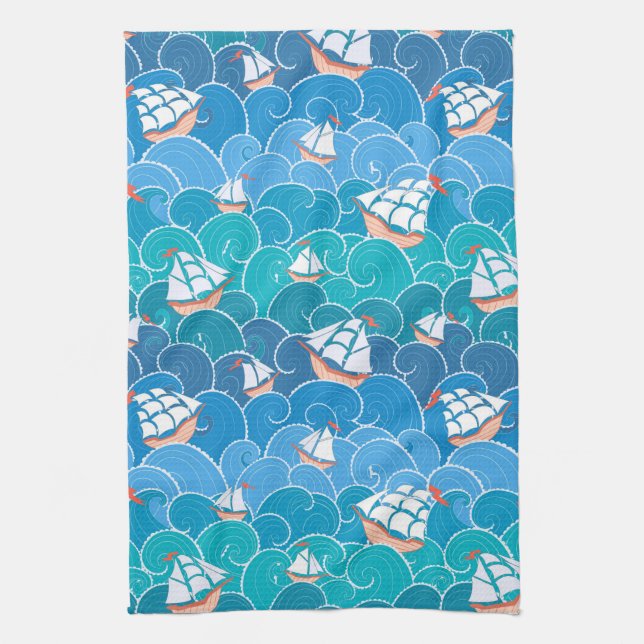 Rocky Sea Pattern Tea Towel (Vertical)