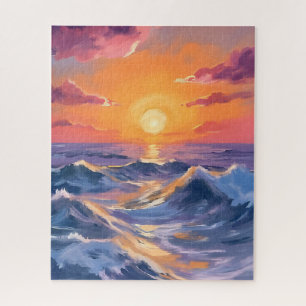 Rocky Seas Ocean Waves Watercolor Painting Sea Jigsaw Puzzle