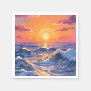 Rocky Seas Ocean Waves Watercolor Painting Sea Napkin