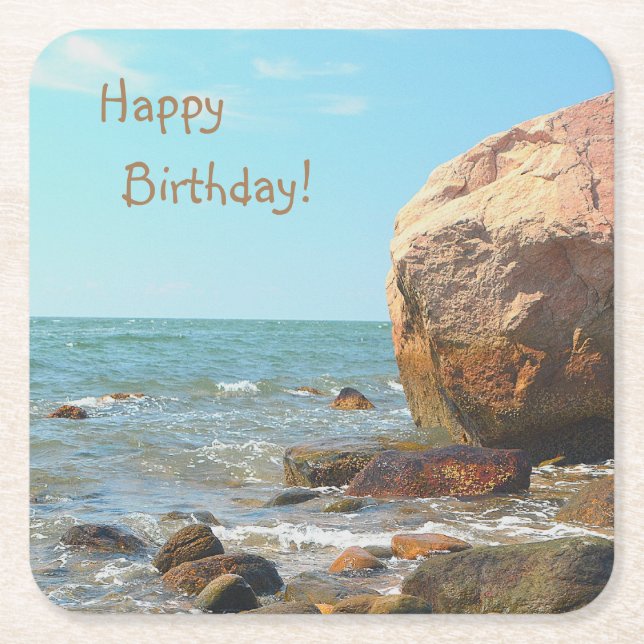Rocky Seashore Square Paper Coaster (Front)
