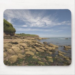 Rocky Seaside With Motorboat Travelling Mouse Mat