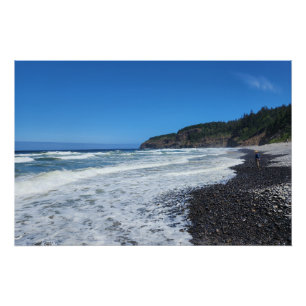 Rocky shore ocean waves art poster