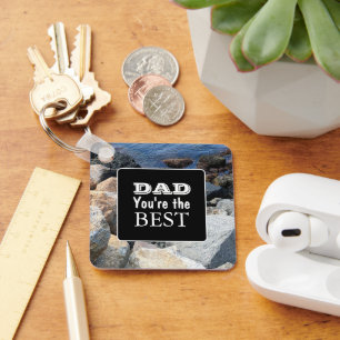 Rocky Shore Sea Photo Father's Day Bible Verse Key Ring
