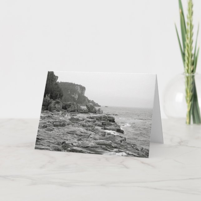 Rocky Shoreline Black and White Photo Note Card (Front)