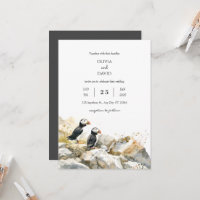Rocky Shoreline with Puffins Couple Beach Wedding