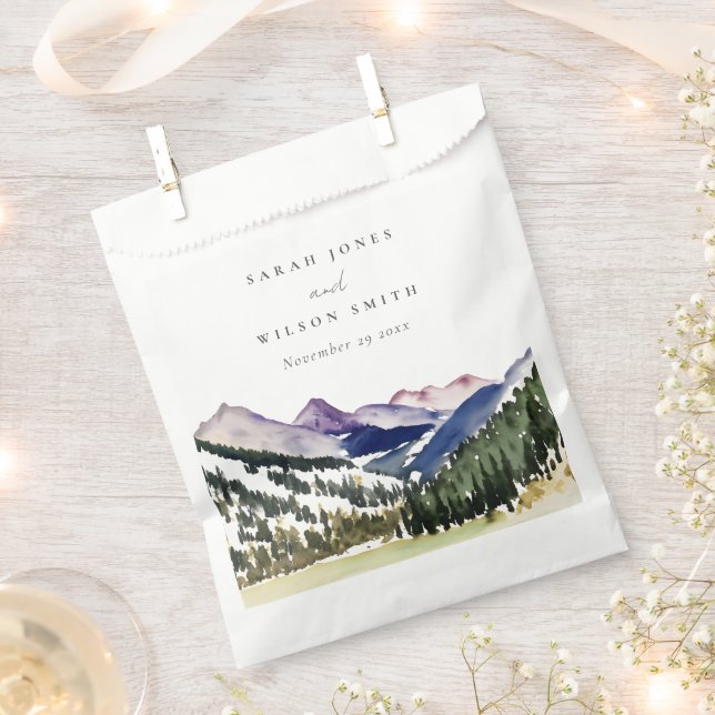 Rocky Snow Mountain Watercolor Landscape Wedding Favour Bags (Clipped)